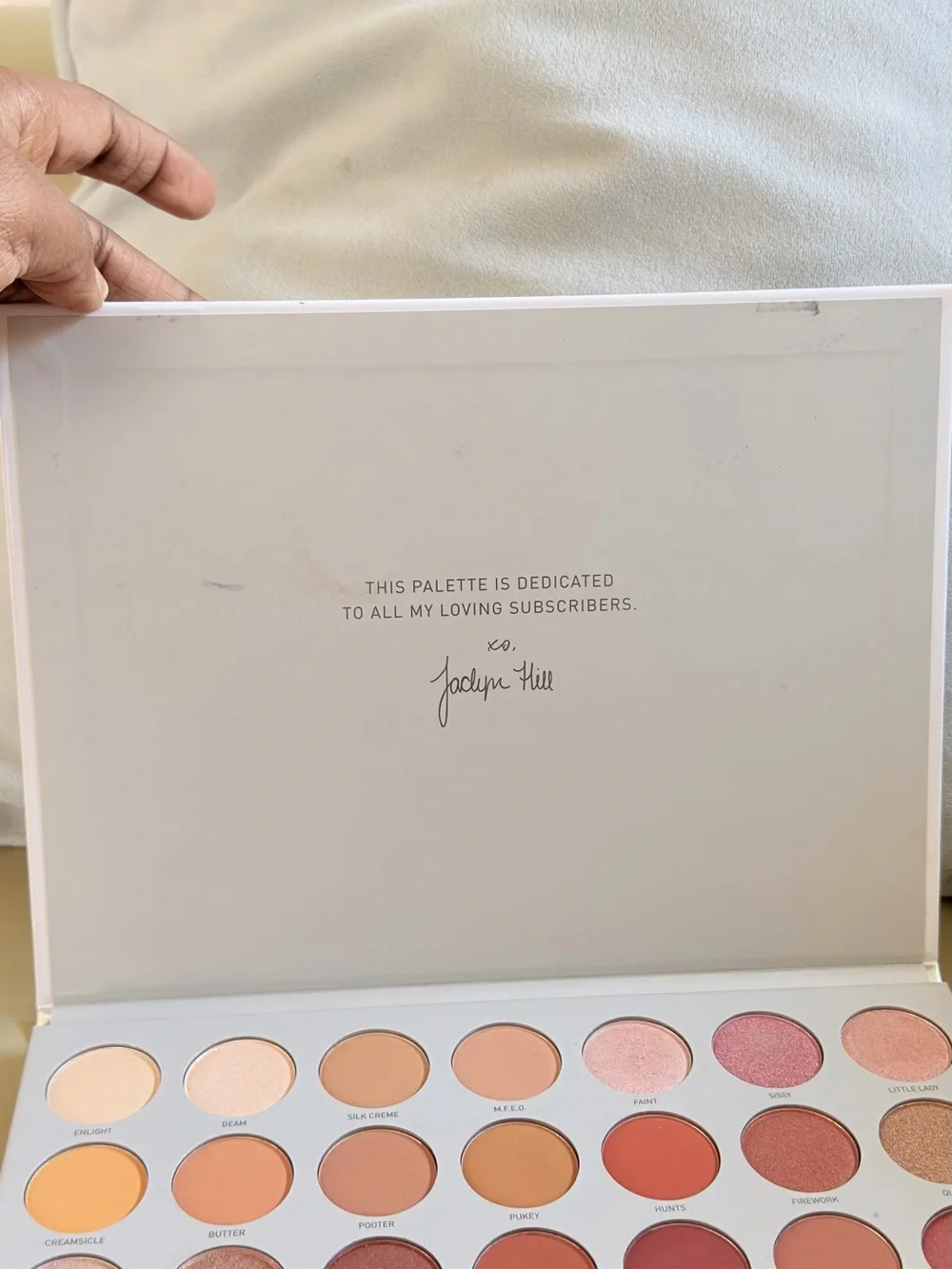 Morphe Jaclyn Hill Palette in Pale Pink with Gold Text